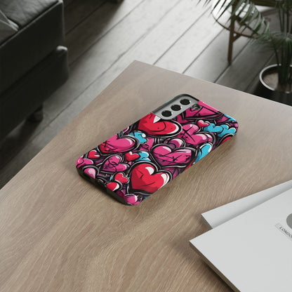 Express your Unique Style with our Graffiti Hearts Valentine's Day Phone Case - Compatible with Samsung Galaxy 23, 22, 20, and 10