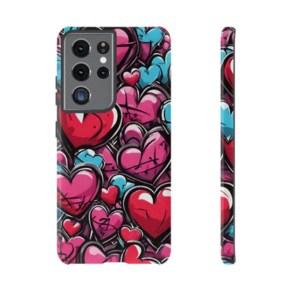 Express your Unique Style with our Graffiti Hearts Valentine's Day Phone Case - Compatible with Samsung Galaxy 23, 22, 20, and 10