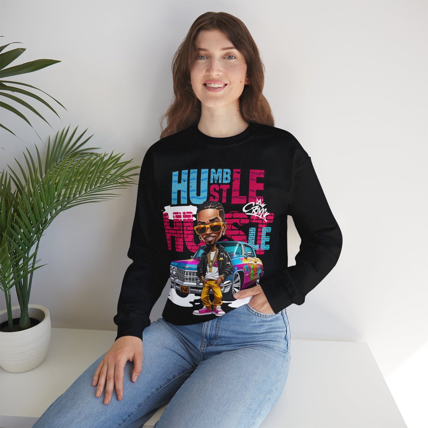 Black 'Humble Hustle' Sweatshirt - Street Art Royalty Vibes