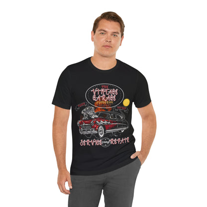 Vintage Car Lovers T-Shirt - Black with Red and White Accents Tee featuring Hot Rod & Fire Design! Perfect Vintage Car Enthusiasts T-Shirt