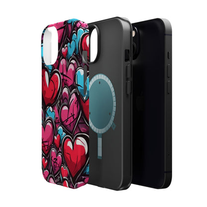 Express your Unique Style with our Graffiti Hearts Valentine's Day Phone Case - Compatible with iPhone 15, 14, and 13 | Magsafe Phone Case