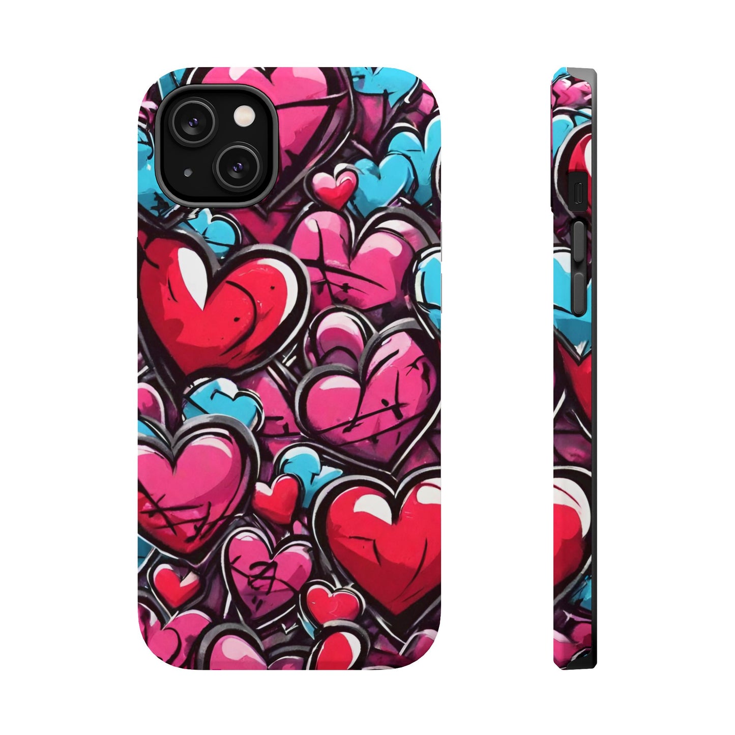 Express your Unique Style with our Graffiti Hearts Valentine's Day Phone Case - Compatible with iPhone 15, 14, and 13 | Magsafe Phone Case