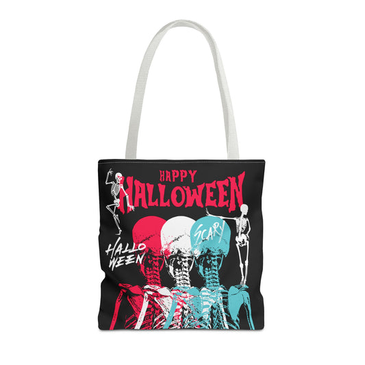 Happy Halloween Skeleton Tote Bag - Creative Graffiti Font - Pink & Colorful