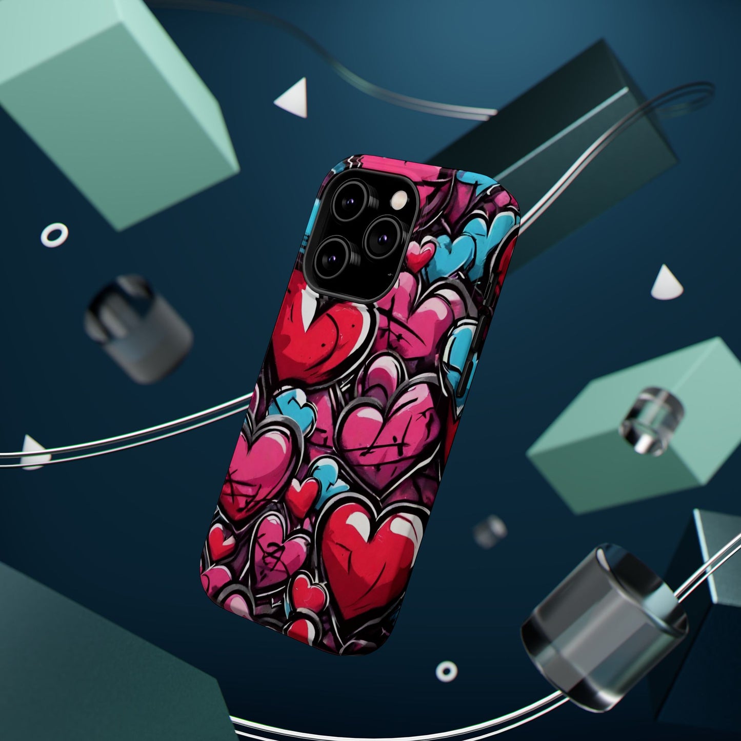 Express your Unique Style with our Graffiti Hearts Valentine's Day Phone Case - Compatible with iPhone 15, 14, and 13 | Magsafe Phone Case