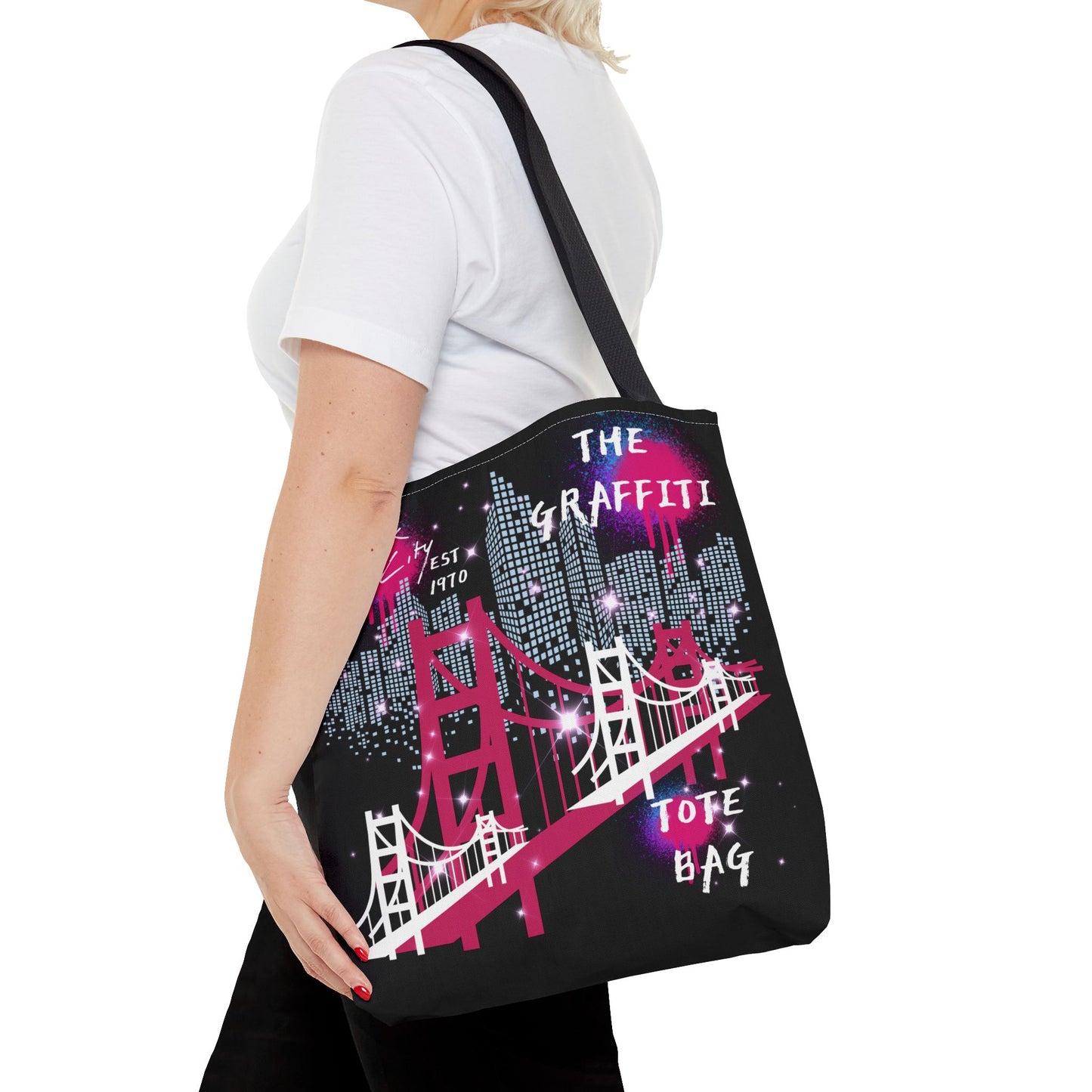 Fashionable Graffiti Tote Bag - Showstopping Black Design with Paint Splatter