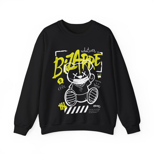 Bold Black Sweatshirt with Yellow and White Graffiti Print - Unique Fall Wear