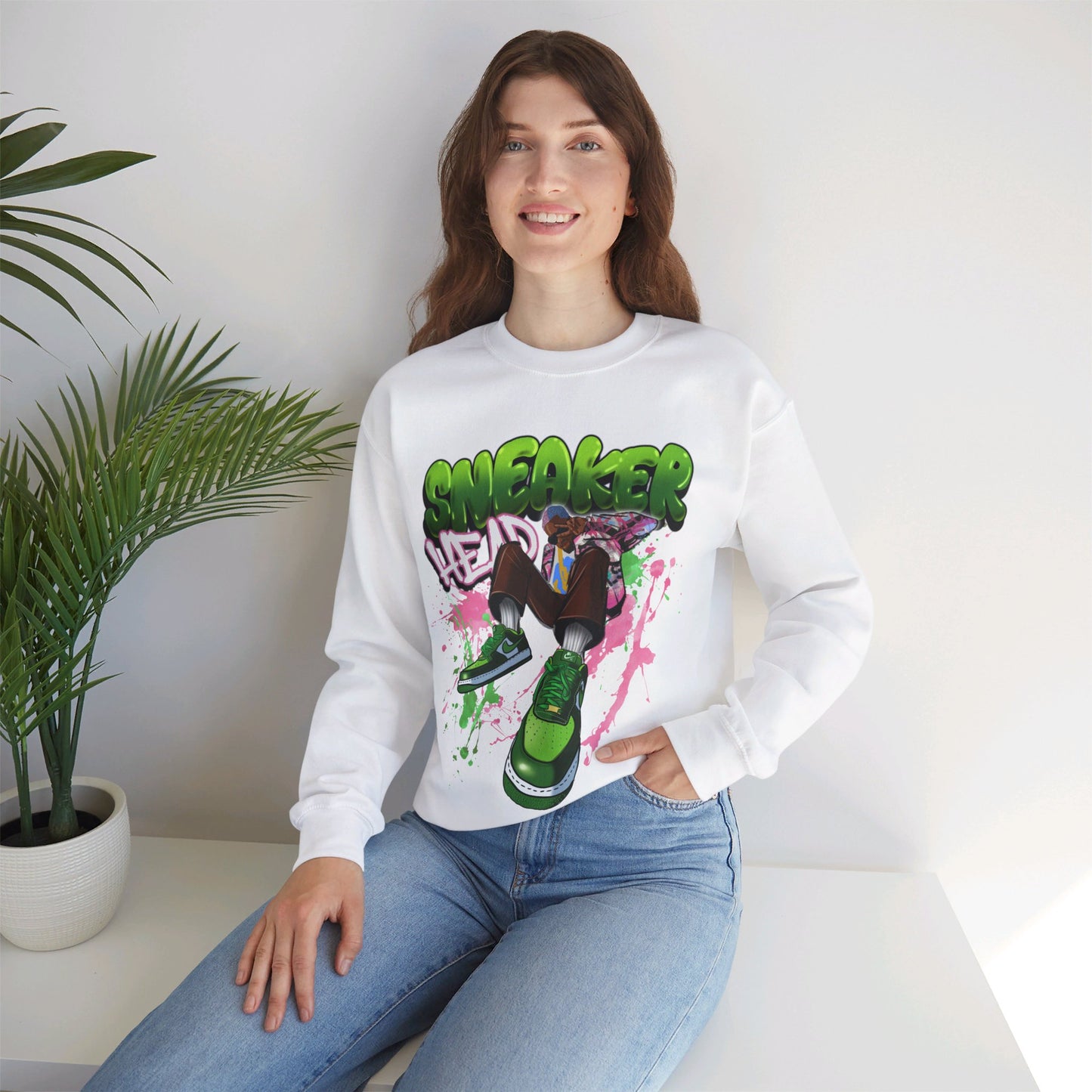 Sneaker Head Graffiti Style Sweatshirt - Bold Pink and Green Font - Street Style Fashion