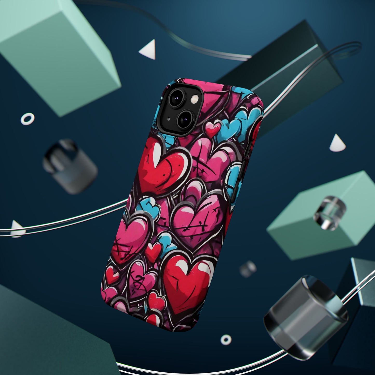 Express your Unique Style with our Graffiti Hearts Valentine's Day Phone Case - Compatible with iPhone 15, 14, and 13 | Magsafe Phone Case