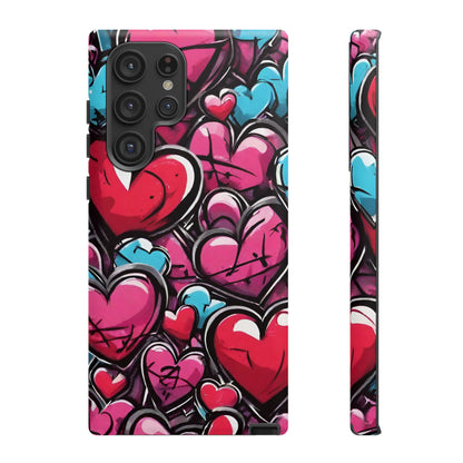 Express your Unique Style with our Graffiti Hearts Valentine's Day Phone Case - Compatible with Samsung Galaxy 23, 22, 20, and 10