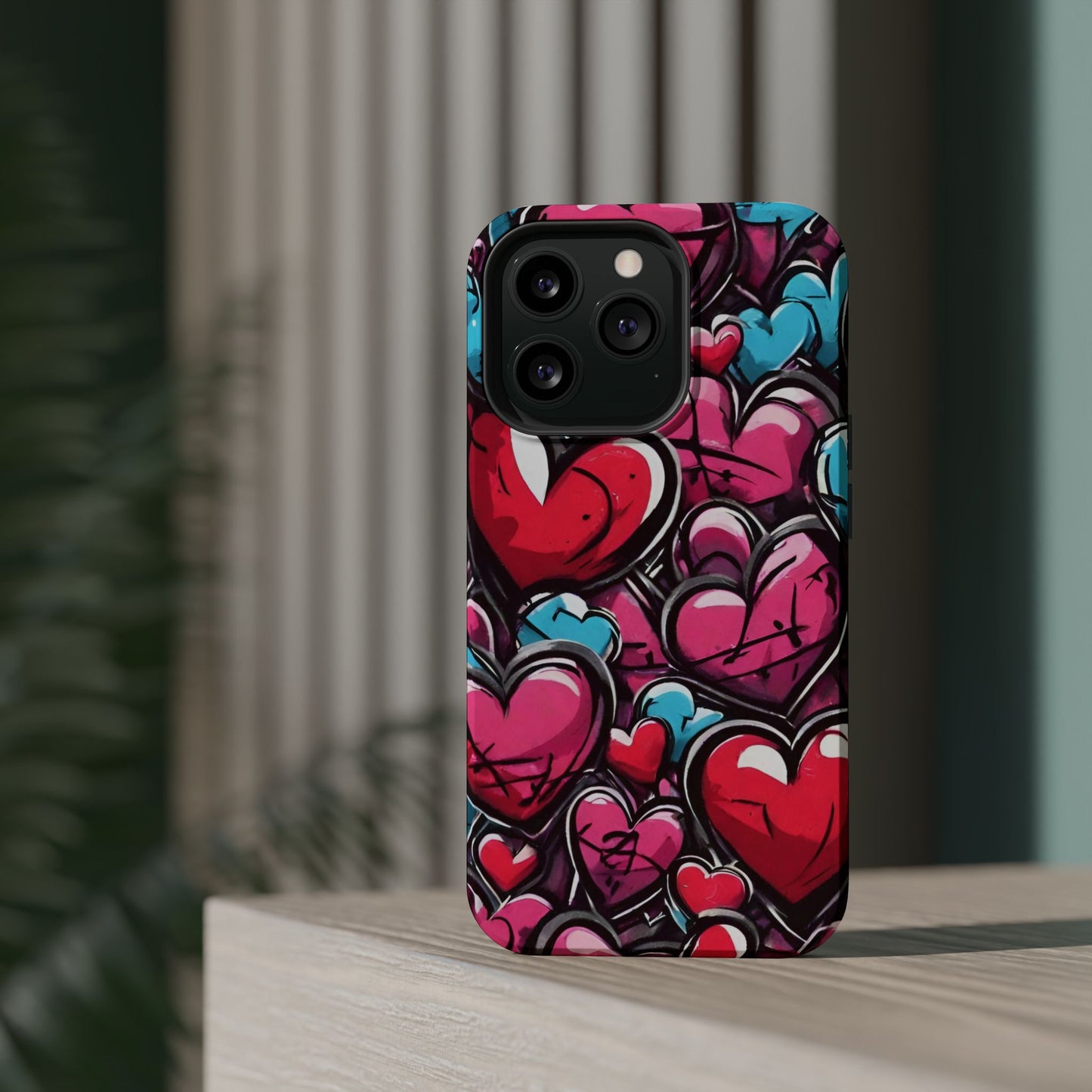 Express your Unique Style with our Graffiti Hearts Valentine's Day Phone Case - Compatible with iPhone 15, 14, and 13 | Magsafe Phone Case