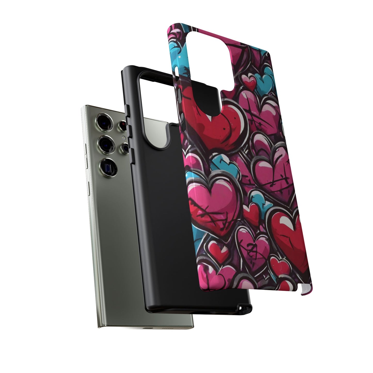 Express your Unique Style with our Graffiti Hearts Valentine's Day Phone Case - Compatible with Samsung Galaxy 23, 22, 20, and 10