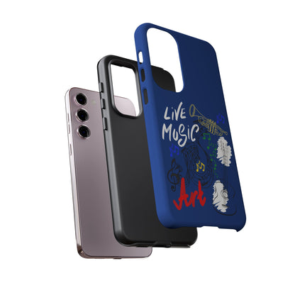 Dark Blue Live Music Art Samsung Galaxy Phone Case with Colorful Music Notes