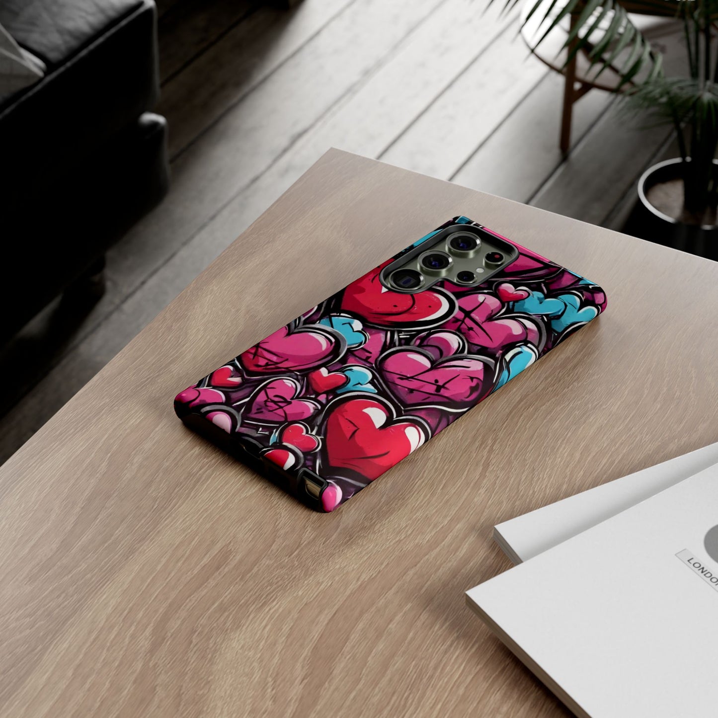 Express your Unique Style with our Graffiti Hearts Valentine's Day Phone Case - Compatible with Samsung Galaxy 23, 22, 20, and 10