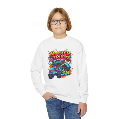 Graffiti Style Monster Trucks Kid Sweatshirt - High-Speed Racing Adventure Wear