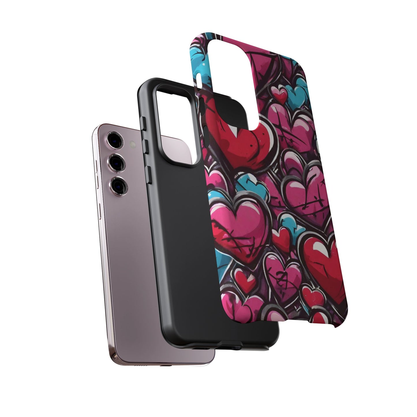 Express your Unique Style with our Graffiti Hearts Valentine's Day Phone Case - Compatible with Samsung Galaxy 23, 22, 20, and 10