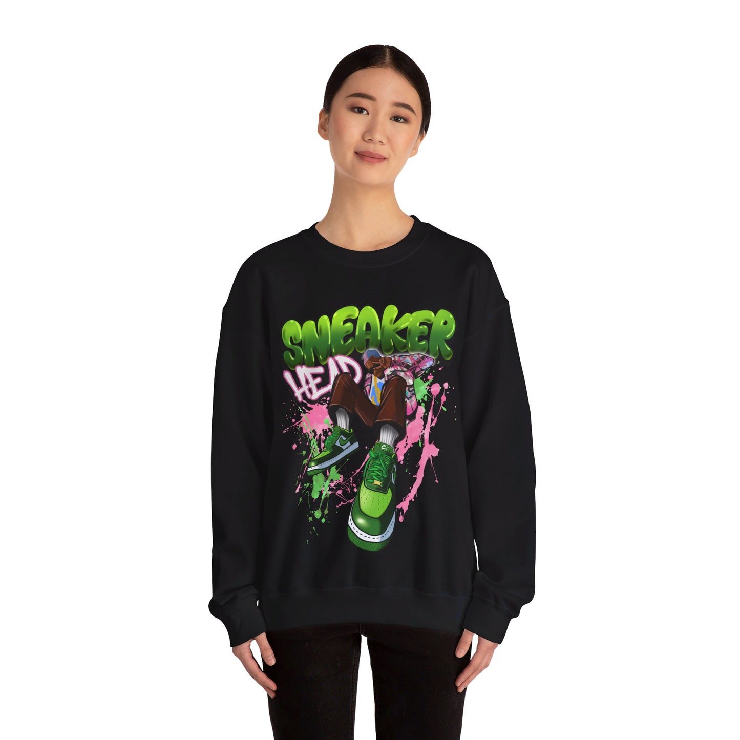 Sneaker Head Graffiti Style Sweatshirt - Bold Pink and Green Font - Street Style Fashion