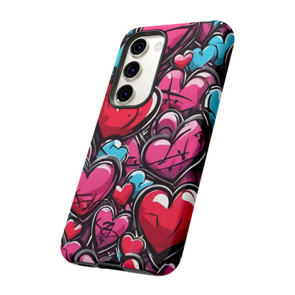 Express your Unique Style with our Graffiti Hearts Valentine's Day Phone Case - Compatible with Samsung Galaxy 23, 22, 20, and 10