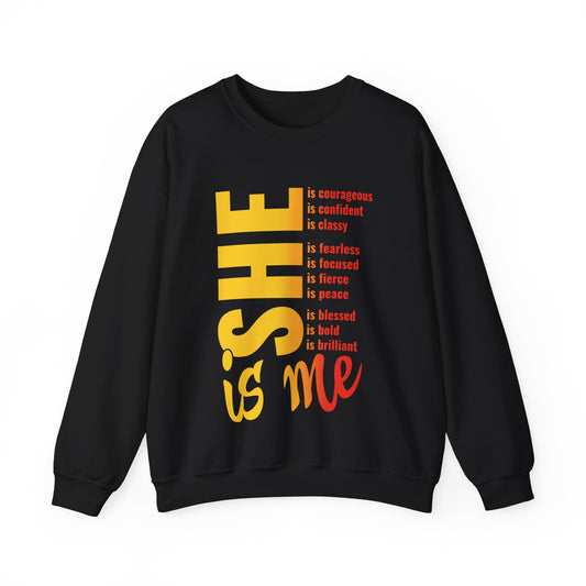 Empowering 'She Is Me' Sweatshirt | Black Ombre Yellow Orange | Positive Affirmations