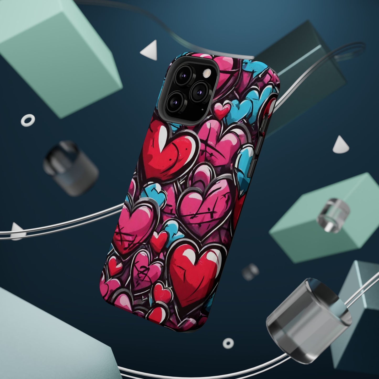 Express your Unique Style with our Graffiti Hearts Valentine's Day Phone Case - Compatible with iPhone 15, 14, and 13 | Magsafe Phone Case