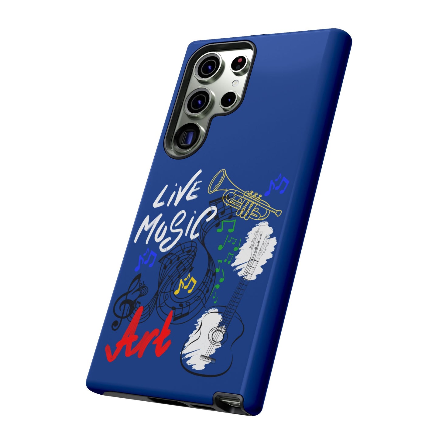 Dark Blue Live Music Art Samsung Galaxy Phone Case with Colorful Music Notes