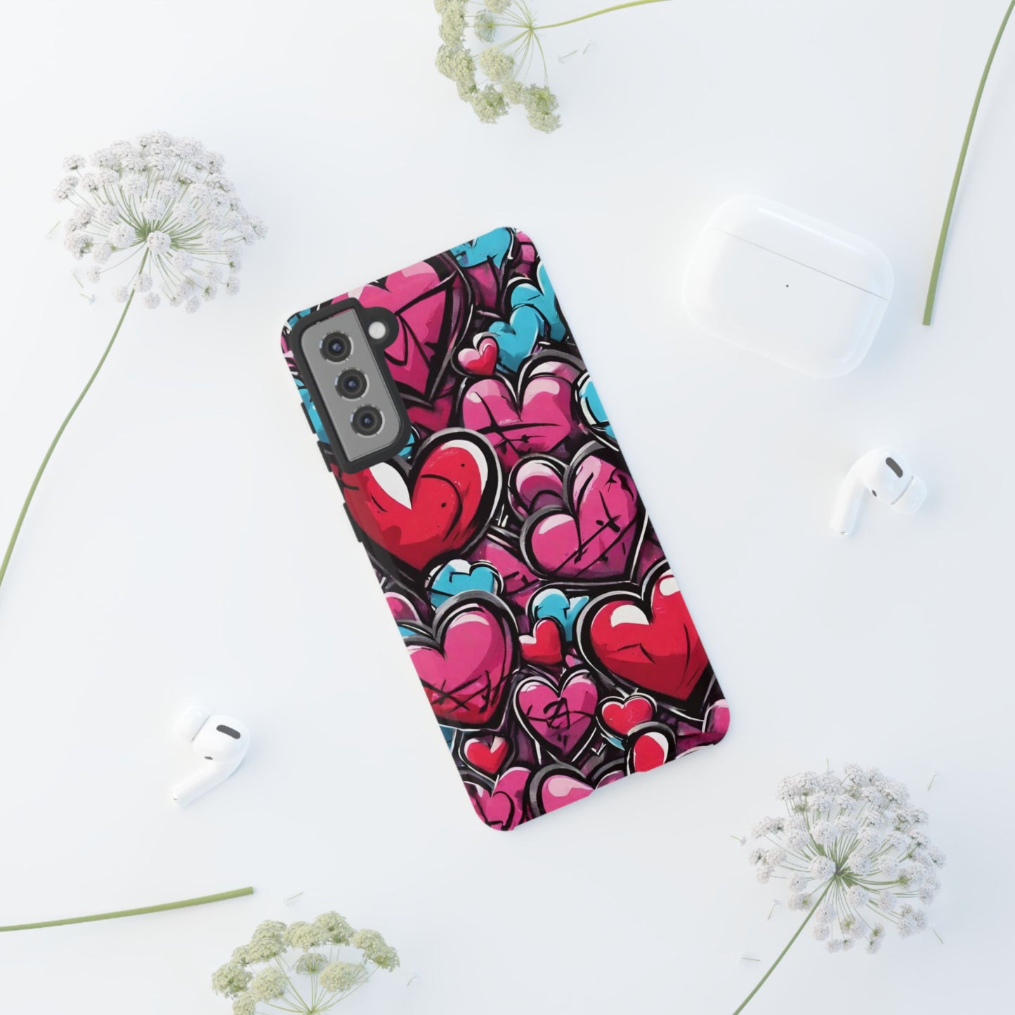 Express your Unique Style with our Graffiti Hearts Valentine's Day Phone Case - Compatible with Samsung Galaxy 23, 22, 20, and 10