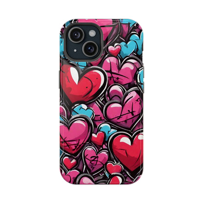 Express your Unique Style with our Graffiti Hearts Valentine's Day Phone Case - Compatible with iPhone 15, 14, and 13 | Magsafe Phone Case