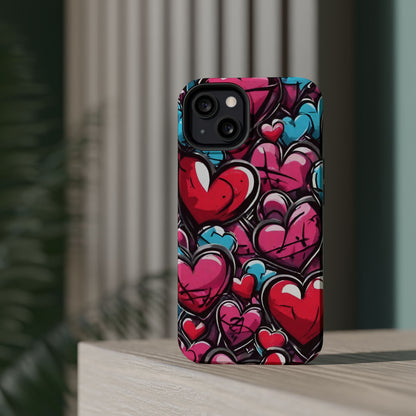 Express your Unique Style with our Graffiti Hearts Valentine's Day Phone Case - Compatible with iPhone 15, 14, and 13 | Magsafe Phone Case