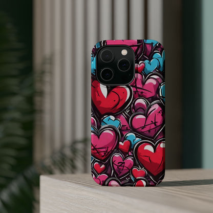 Express your Unique Style with our Graffiti Hearts Valentine's Day Phone Case - Compatible with iPhone 15, 14, and 13 | Magsafe Phone Case