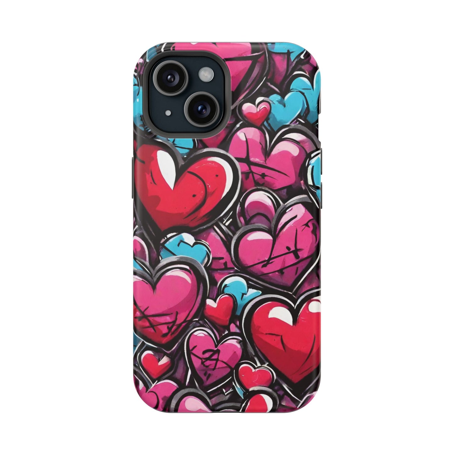 Express your Unique Style with our Graffiti Hearts Valentine's Day Phone Case - Compatible with iPhone 15, 14, and 13 | Magsafe Phone Case