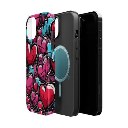 Express your Unique Style with our Graffiti Hearts Valentine's Day Phone Case - Compatible with iPhone 15, 14, and 13 | Magsafe Phone Case