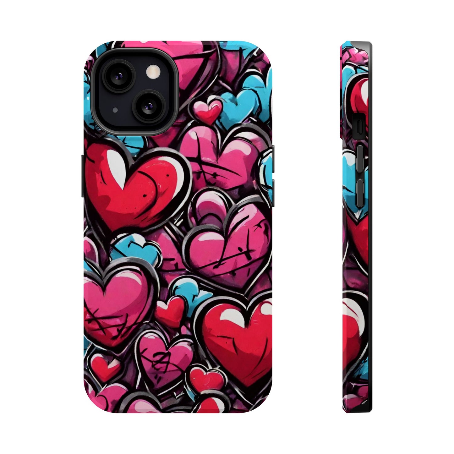 Express your Unique Style with our Graffiti Hearts Valentine's Day Phone Case - Compatible with iPhone 15, 14, and 13 | Magsafe Phone Case