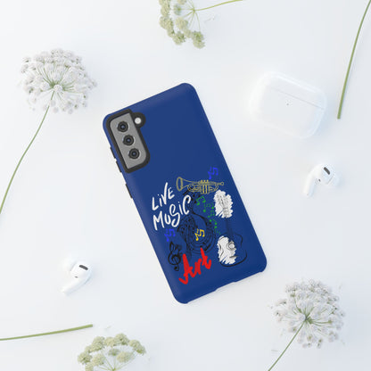 Dark Blue Live Music Art Samsung Galaxy Phone Case with Colorful Music Notes