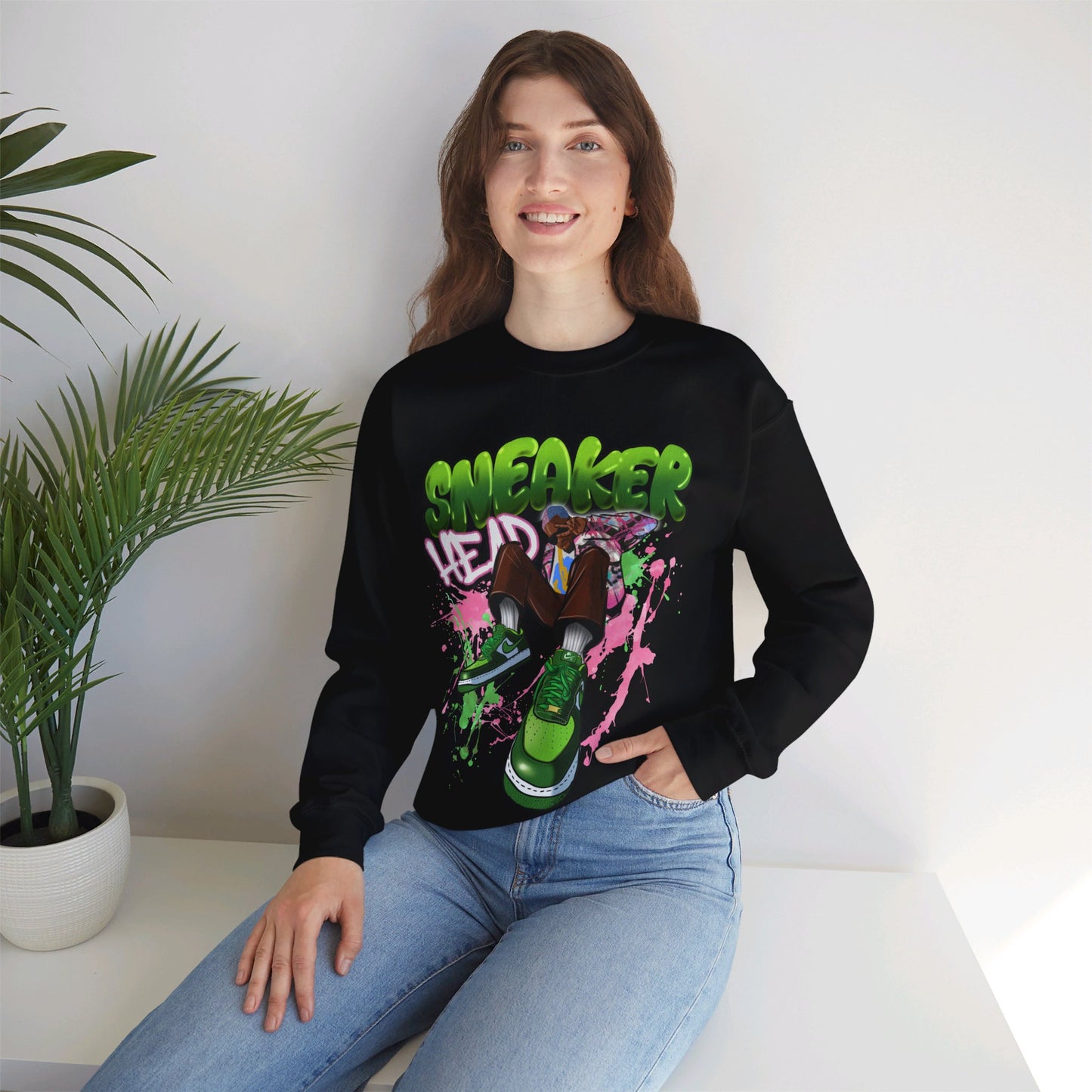 Sneaker Head Graffiti Style Sweatshirt - Bold Pink and Green Font - Street Style Fashion