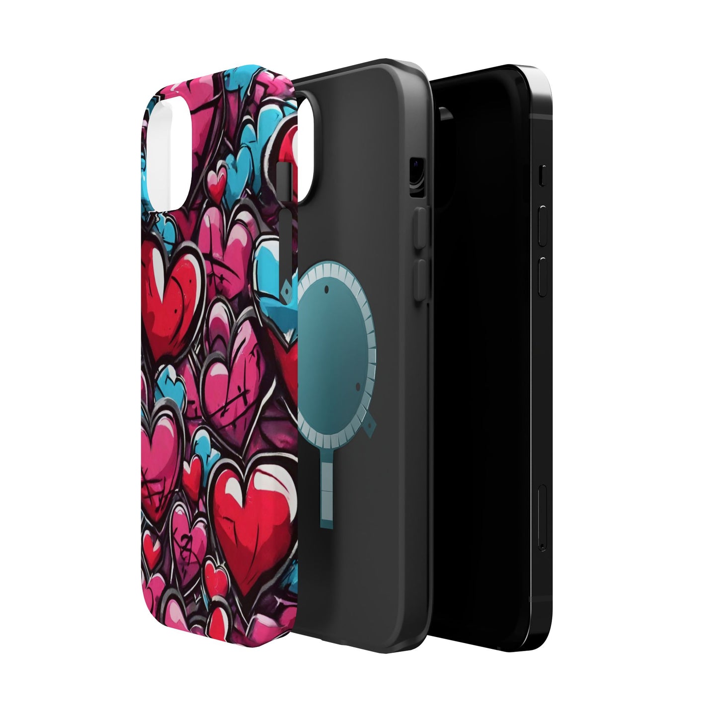 Express your Unique Style with our Graffiti Hearts Valentine's Day Phone Case - Compatible with iPhone 15, 14, and 13 | Magsafe Phone Case