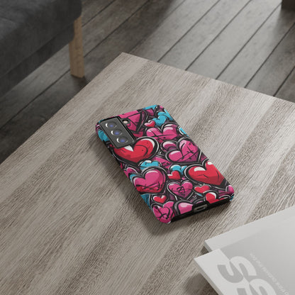 Express your Unique Style with our Graffiti Hearts Valentine's Day Phone Case - Compatible with Samsung Galaxy 23, 22, 20, and 10