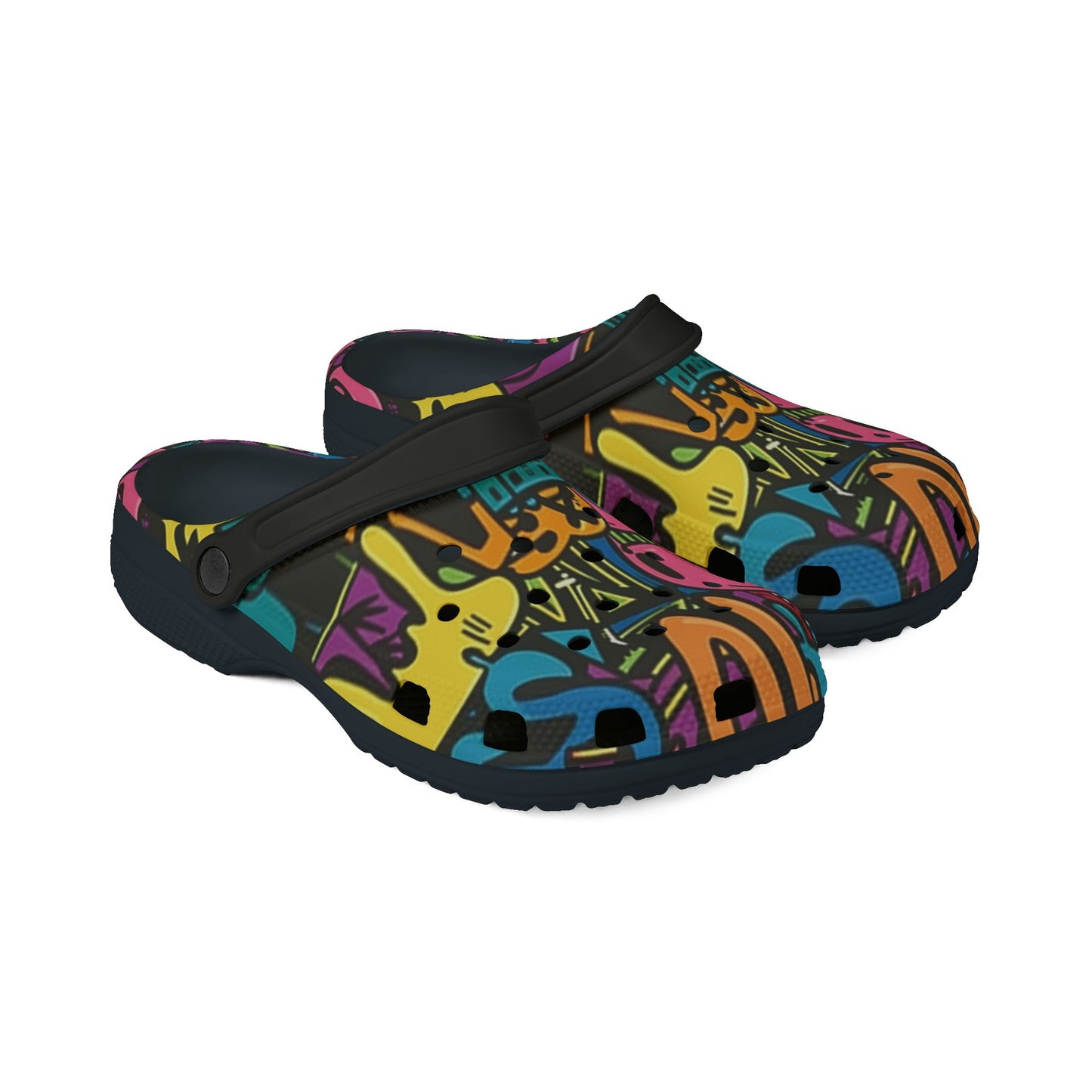 Colorful Melted Smiley Face Graffiti Print EVA Foam Rubber Shoes with Pink, Black, and Yellow – Fashion Forward Streetwear