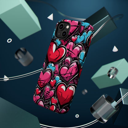 Express your Unique Style with our Graffiti Hearts Valentine's Day Phone Case - Compatible with iPhone 15, 14, and 13 | Magsafe Phone Case