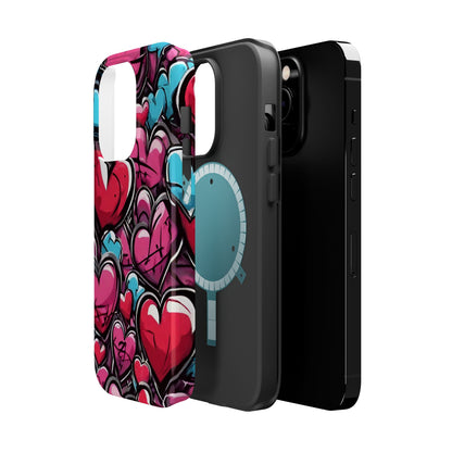 Express your Unique Style with our Graffiti Hearts Valentine's Day Phone Case - Compatible with iPhone 15, 14, and 13 | Magsafe Phone Case