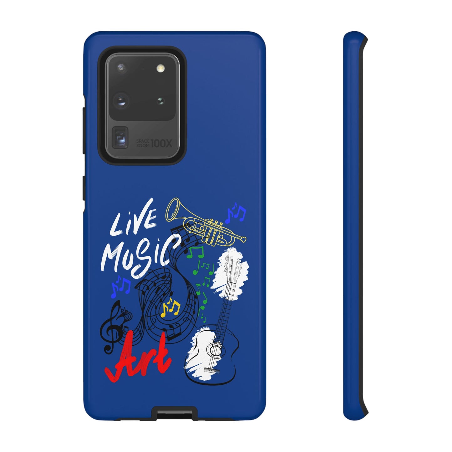 Dark Blue Live Music Art Samsung Galaxy Phone Case with Colorful Music Notes