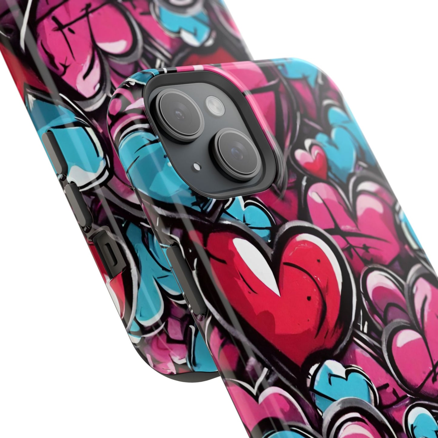 Express your Unique Style with our Graffiti Hearts Valentine's Day Phone Case - Compatible with iPhone 15, 14, and 13 | Magsafe Phone Case