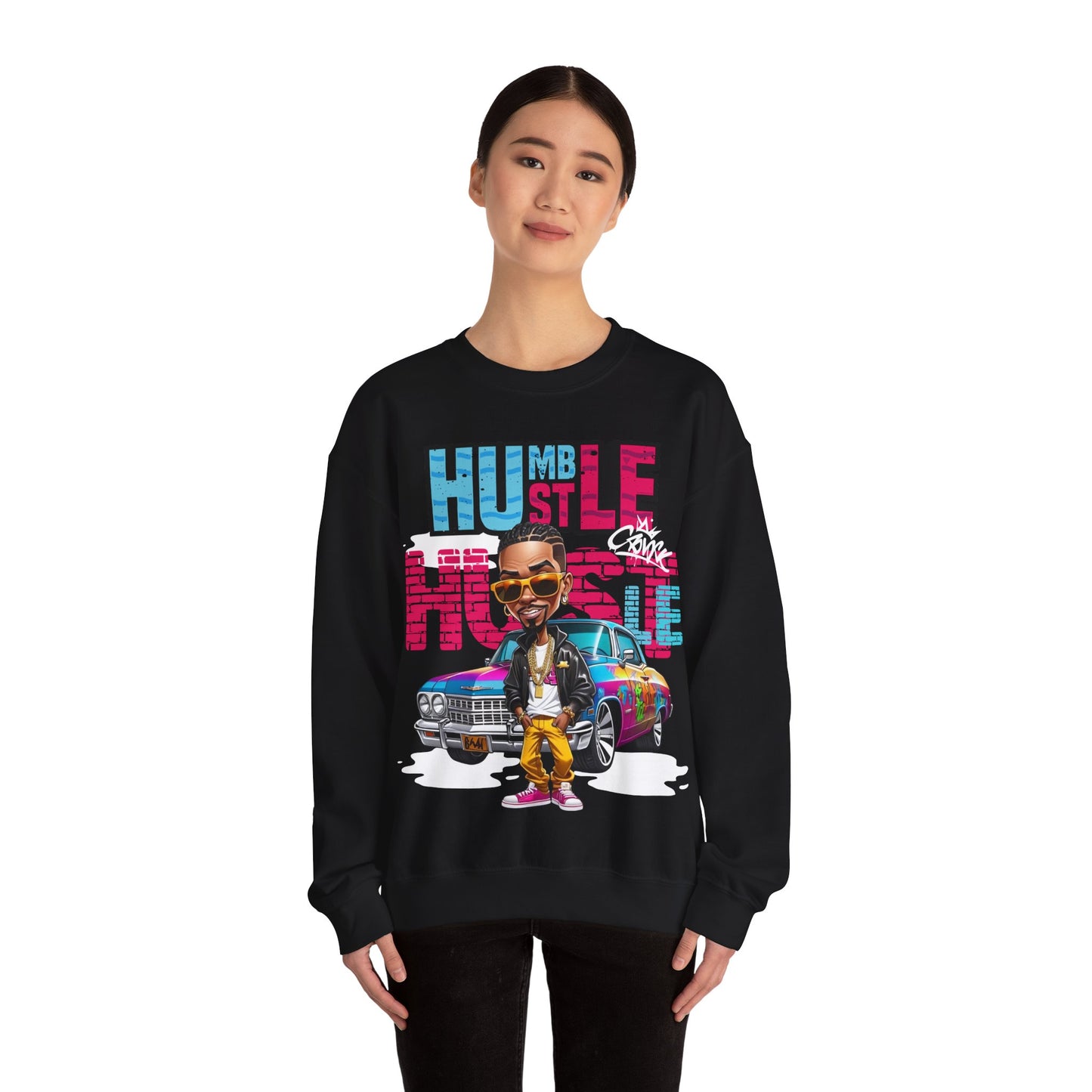 Black 'Humble Hustle' Sweatshirt - Street Art Royalty Vibes