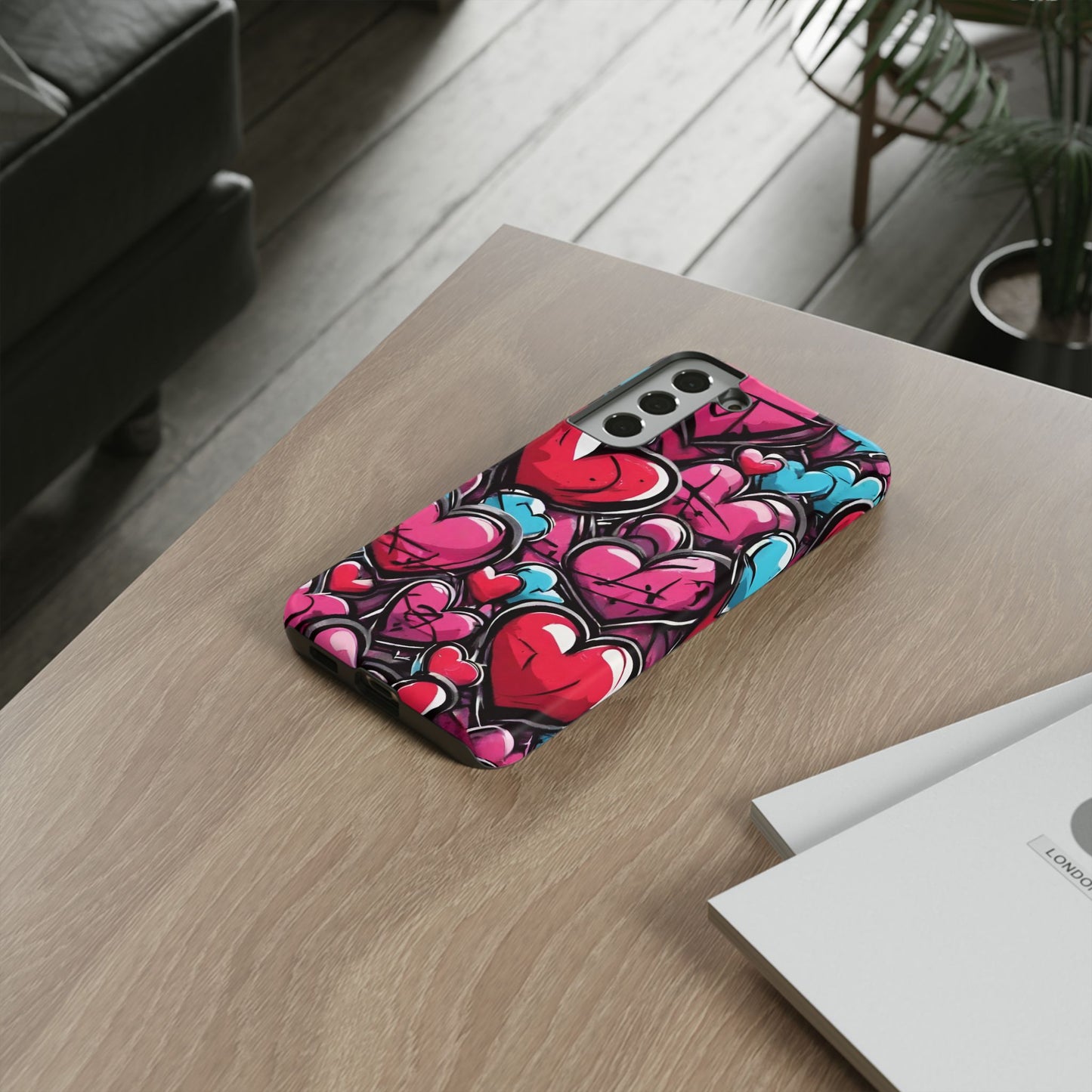 Express your Unique Style with our Graffiti Hearts Valentine's Day Phone Case - Compatible with Samsung Galaxy 23, 22, 20, and 10