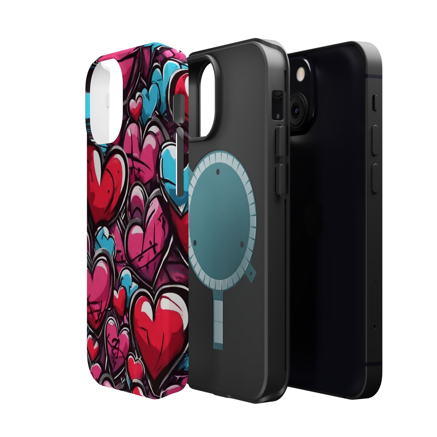 Express your Unique Style with our Graffiti Hearts Valentine's Day Phone Case - Compatible with iPhone 15, 14, and 13 | Magsafe Phone Case