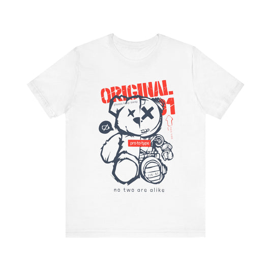 Prototype Original 1 White Unisex Tee - Graffiti Style Bear - Bold Red Font