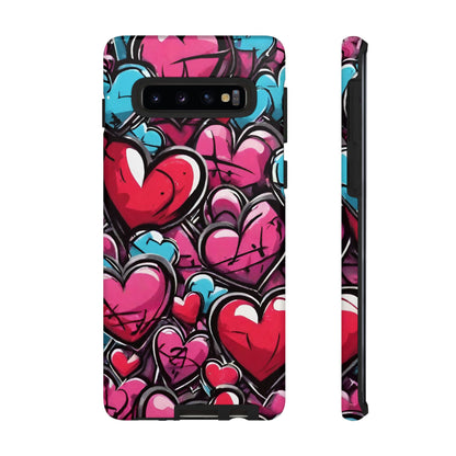 Express your Unique Style with our Graffiti Hearts Valentine's Day Phone Case - Compatible with Samsung Galaxy 23, 22, 20, and 10