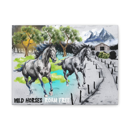 Wild Horses Roam Free Canvas Art - Rustic Nature Decor for Animal Lovers