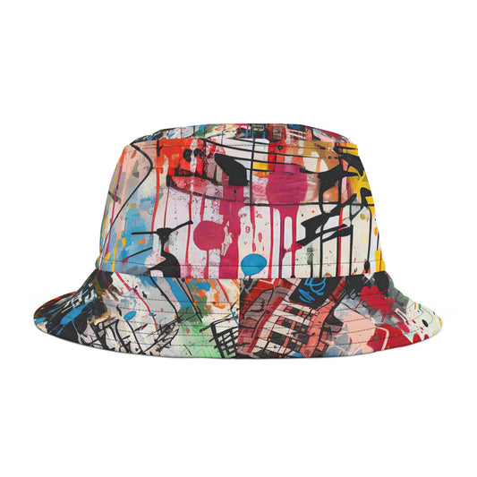 Artistic Statement Bucket Hat - Vibrant Graffiti Pattern Design