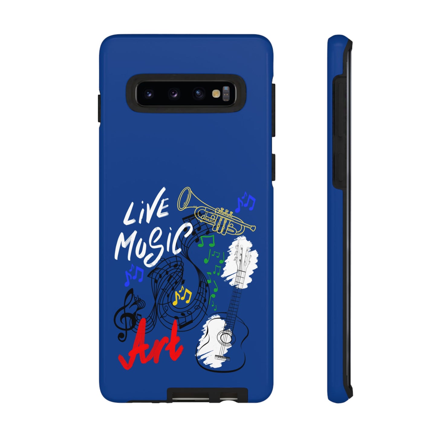 Dark Blue Live Music Art Samsung Galaxy Phone Case with Colorful Music Notes