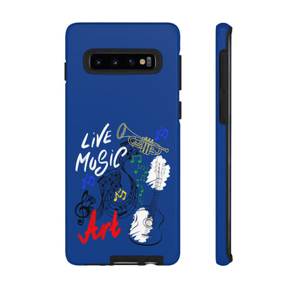 Dark Blue Live Music Art Samsung Galaxy Phone Case with Colorful Music Notes