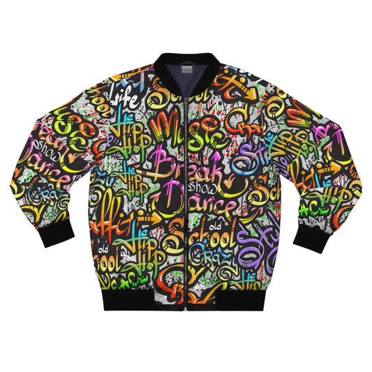 Limited-Edition Vibrant HipHop Break Dance Unisex Bomber Jacket - Old School Graffiti Font